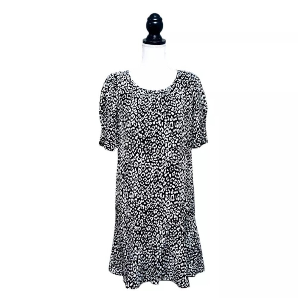 JOIE Angeni Dress, Black White Leopard Cheetah Print Puff Sleeve Casual Boho, S - Picture 4 of 16